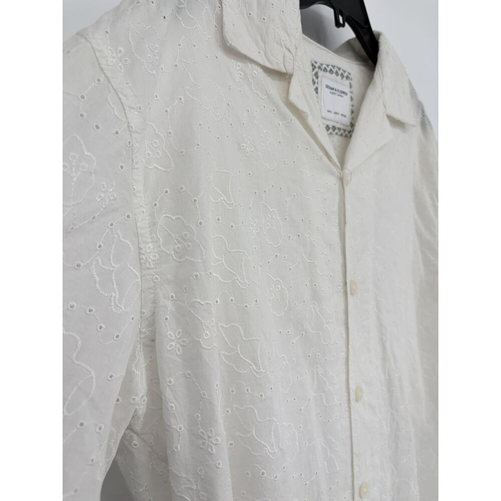 NWT Denim & Flower Ricky Singh Camp Shirt Mens S Ivory Eyelet Embroidered - Picture 5 of 9